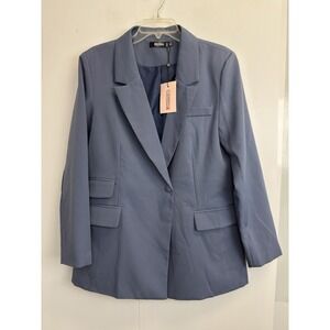 Missguided Blue Tailored Longline Double Pocket Blazer Coat Jacket Womens US 10